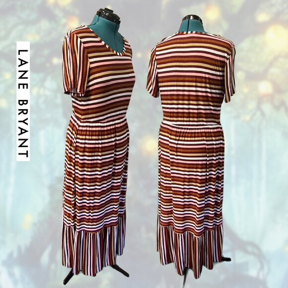 Lane Bryant Jersey Knit Flounce Dress – Multi-Stripe Maxi, Size 14/16 - Picture 1 of 4